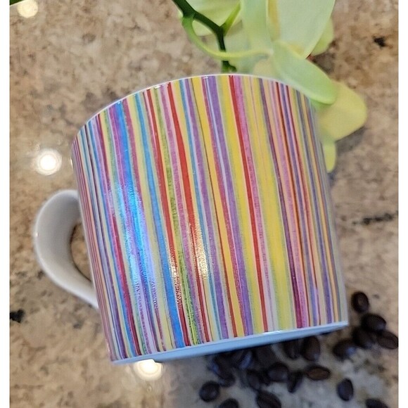 Starbucks 2008 Multi Color Rainbow Stripe 13 oz Ceramic Coffee Mug - Picture 2 of 8